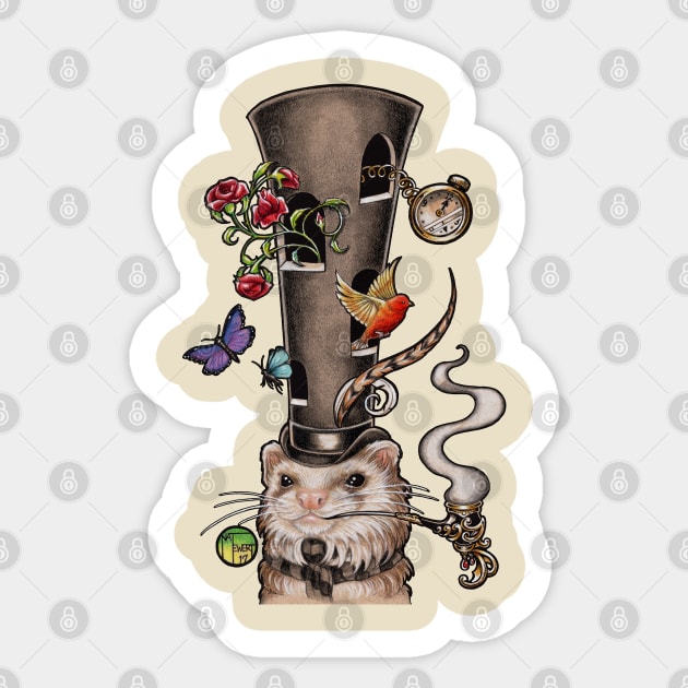 Ferret in a Tall, Fancy Hat Sticker by Nat Ewert Art